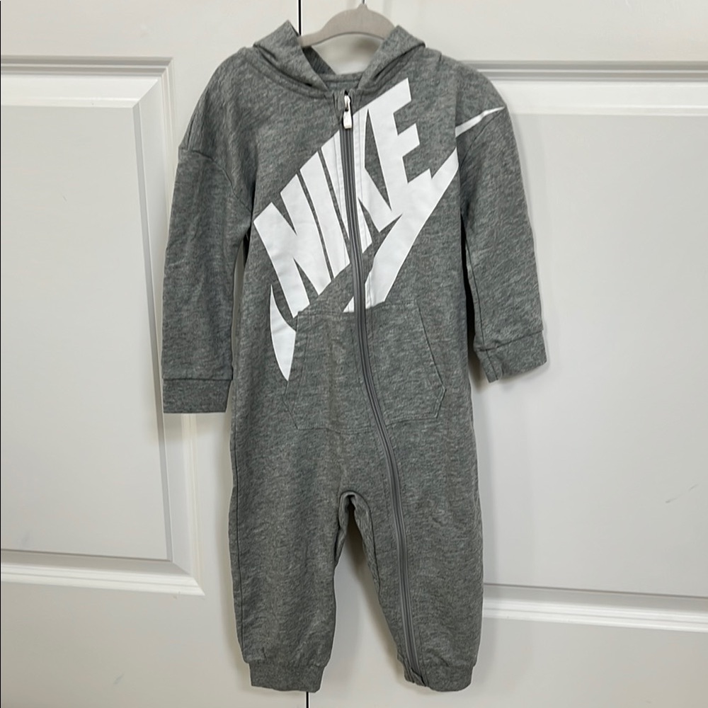 Nike Gray and White Footies One Piece with Hood